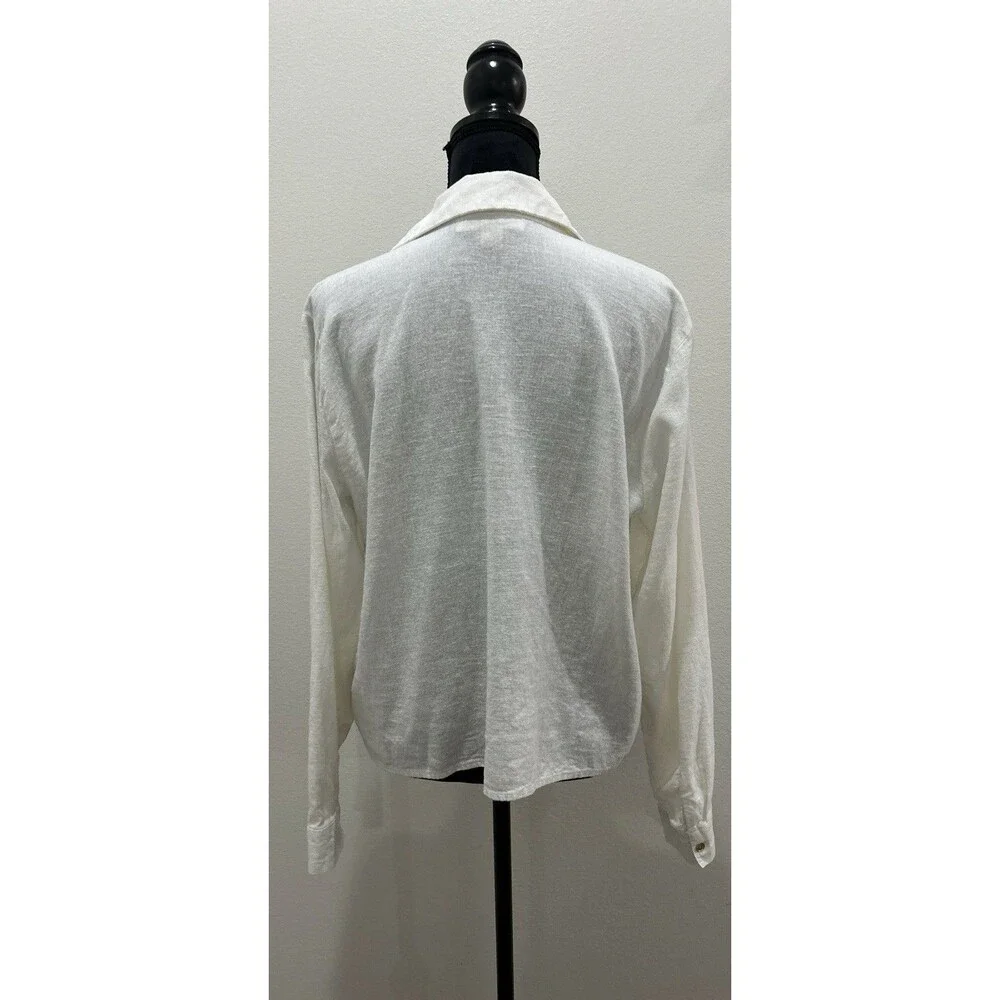 Michael Kors Womens Sz Large Top White Linen Blend Button-Up Long Sleeve